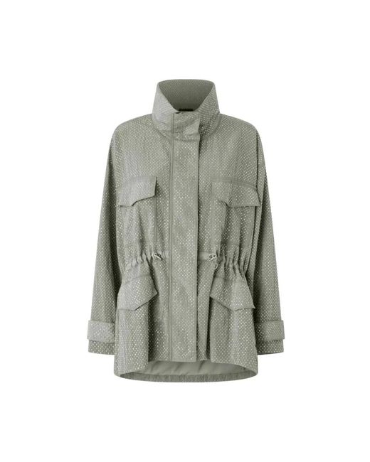 Pinko Jassen ,Grijs ,Technische Parka Met Mini-Studs Met Strass-Effect in het Gray