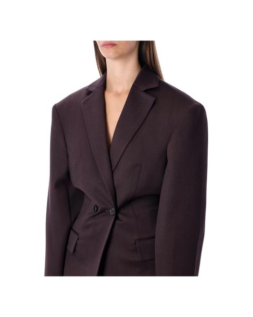 Magda Butrym Jassen ,Bruin ,Leer Bordeaux Rood Getailleerd Jasje Met Peak Revers in het Black