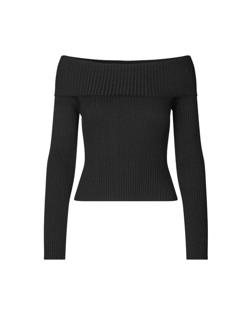 Envii Off-Shoulders Gebreide Top Zwart in het Black