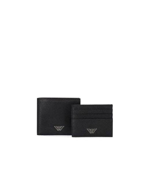 Emporio Armani Schwarzes Leder Geldbörsen Und Kartenhalter Set in Black für Herren
