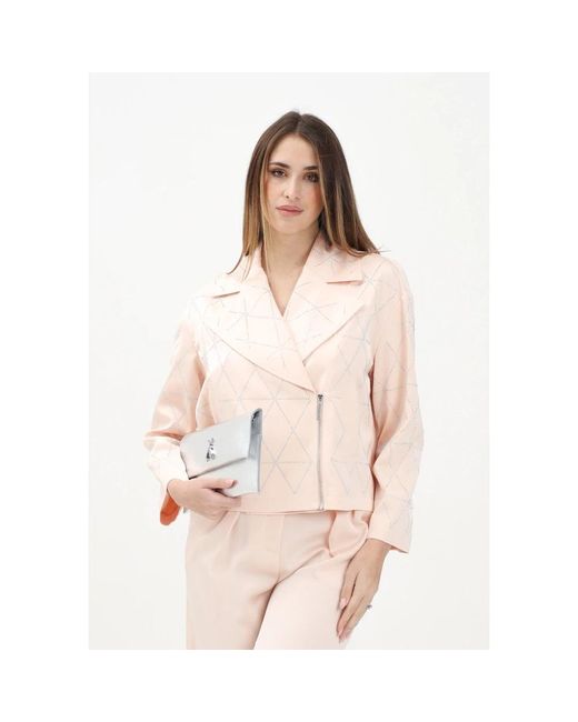 SIMONA CORSELLINI Jassen ,Polyester Hedendaagse Roze Motorjas in het Pink