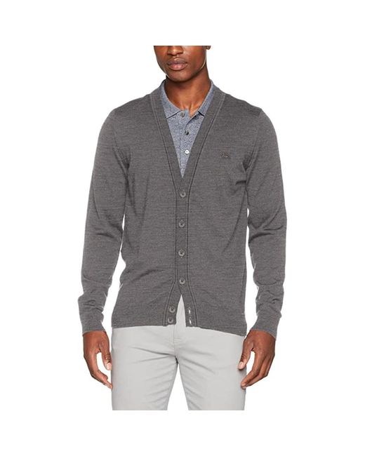 Lacoste Truien & Vesten ,Grijs ,Wol Grijze Wollen Cardigan in het Gray voor heren