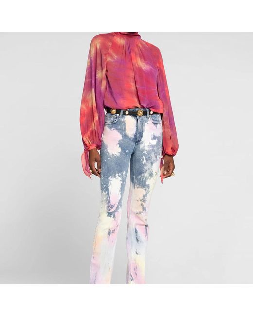 Roberto Cavalli Overhemden ,Roze ,Tie-Dye Top Met Mock Neck in het Pink