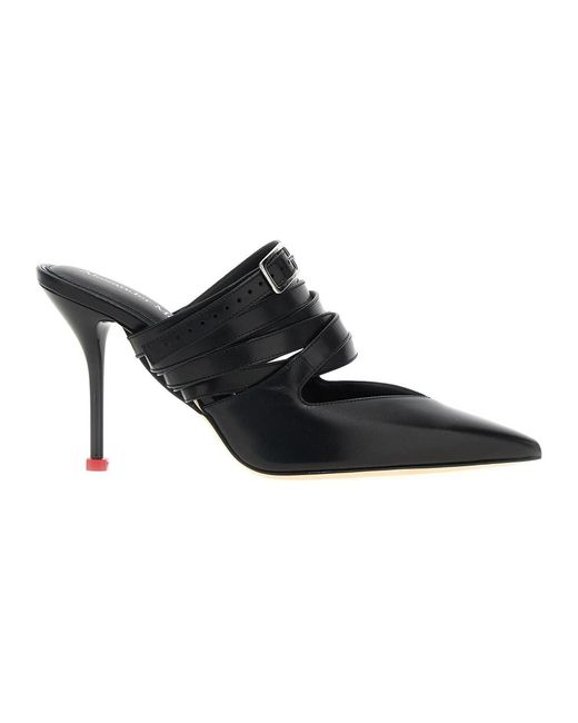 McQueen Black Heeled Mules
