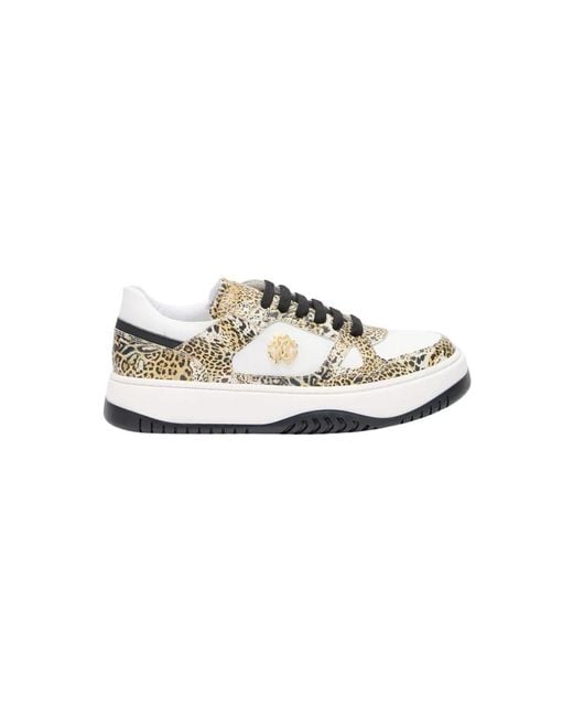 Roberto Cavalli White Sneaker Mit Leopardenmuster Und Monogramm Rc