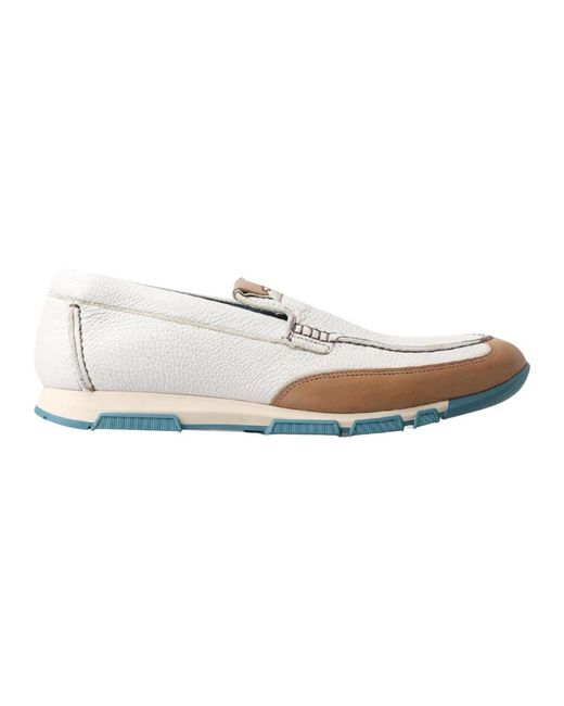 Dolce & Gabbana White Brown Leather Slip On Moccasin Shoes for men