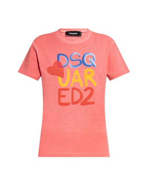 DSquared² Tops ,Roze ,Katoen T-Shirt Capsule Summer Lovers in het Pink