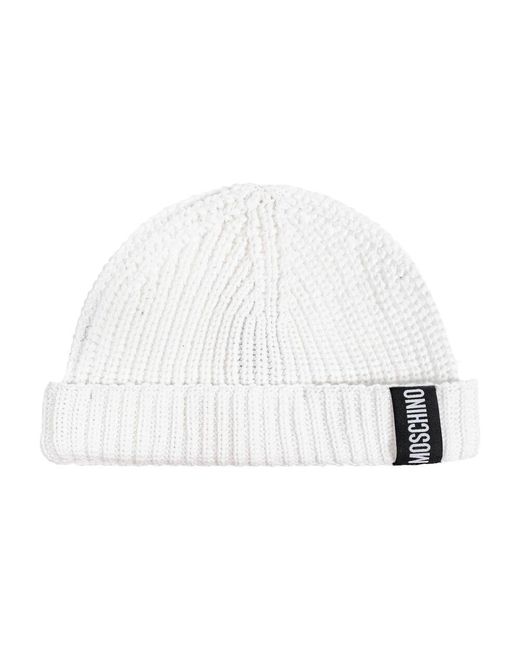 Moschino White Baumwollkappe mit logopatch