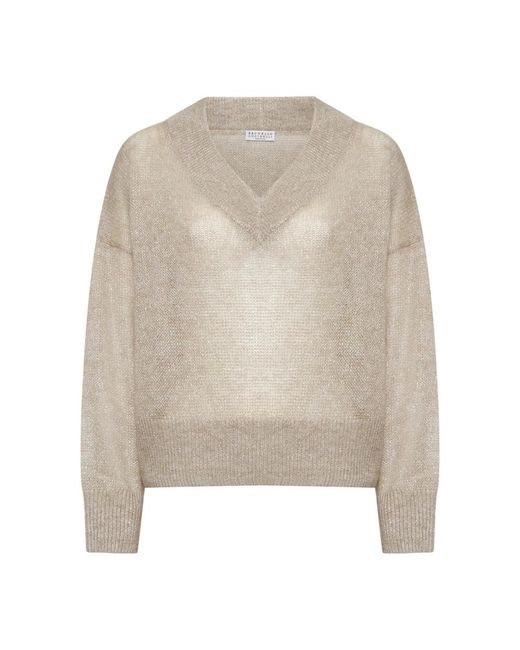 Brunello Cucinelli Natural V-Neck Knitwear