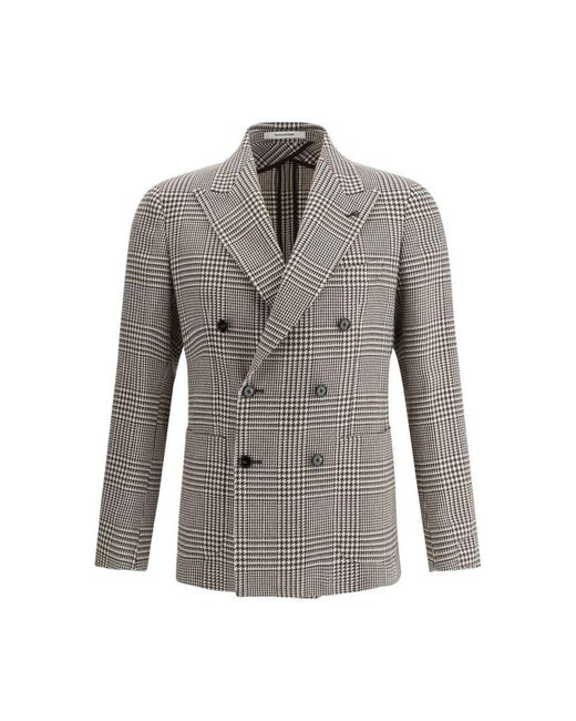 Tagliatore Montecarlo houndstooth doppelreihiger blazer mit spitzem revers in Gray für Herren
