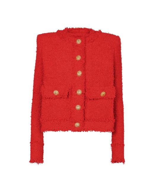 Balmain Cropped Tweed Jasje in het Red