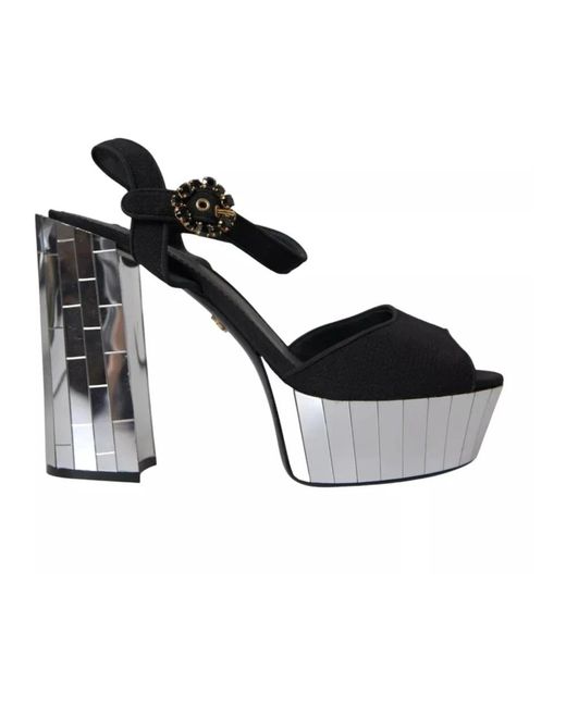 Sandali con plateau in cristallo e tacco a specchio di Dolce & Gabbana in Black
