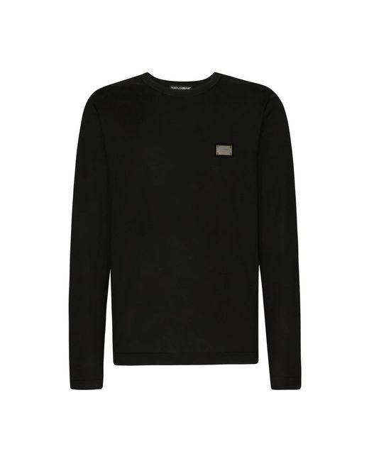 Dolce & Gabbana Black Long-Sleeved T-Shirt With Logo Tag for men