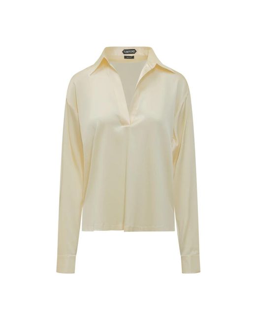 Tom Ford Overhemden ,Satijn Zijdenmix Satijnen Blouse in het Natural