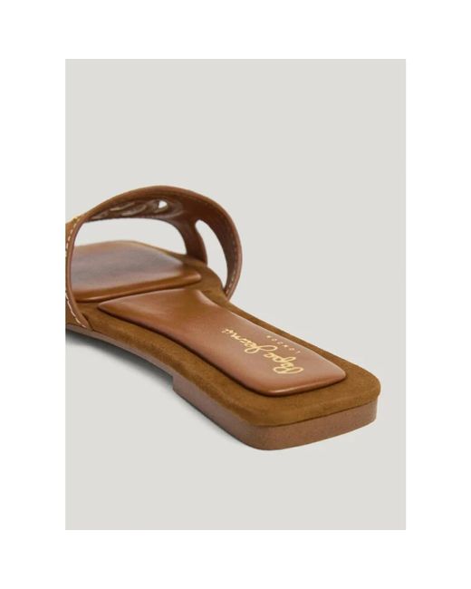 Pepe Jeans Brown Metallic Wide Strap Flat Sandalen