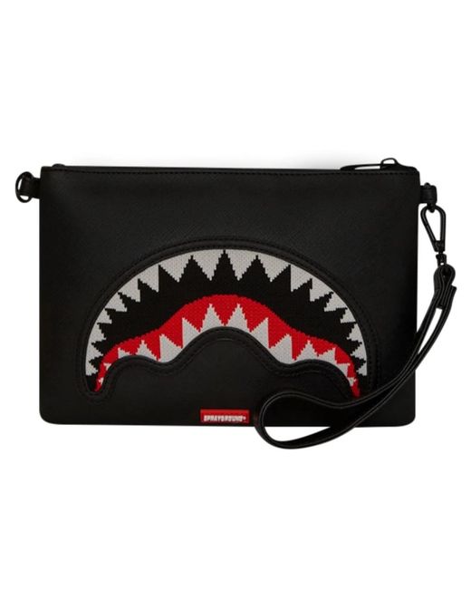 Sprayground Black Eco-Leder Crossbody Clutch Tasche