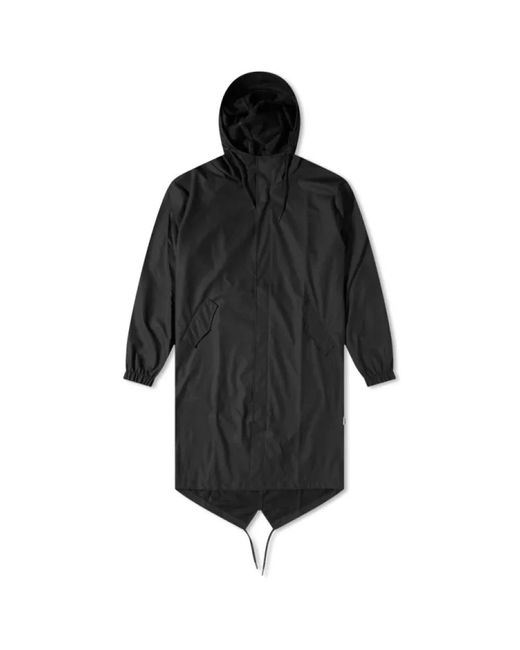 Rains Jassen ,Zwart ,Zwarte Fishtail Parka Met Asymmetrische Zoom in het Black