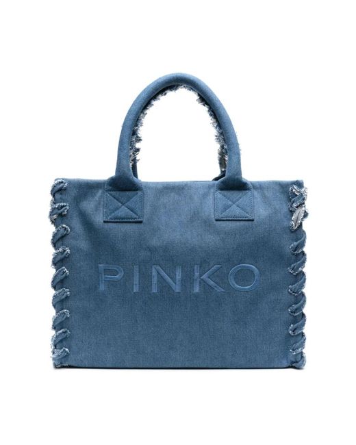 Pinko Blue Blaue denim tasche mit logo-stickerei