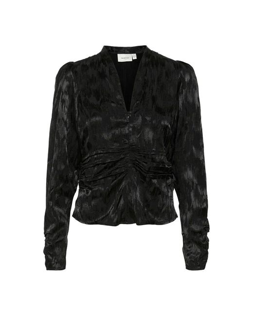 Gestuz Black Schwarze bluse mit v-ausschnitt und langen ärmeln