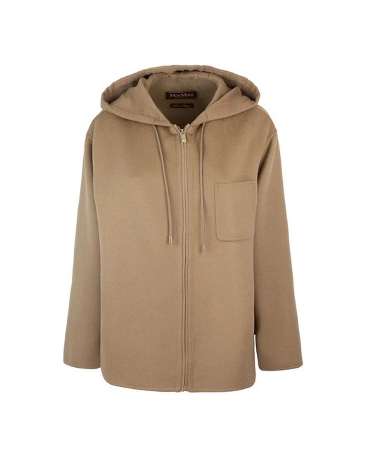 Max Mara Kameelwol Zijde Kasjmier Jas in het Natural