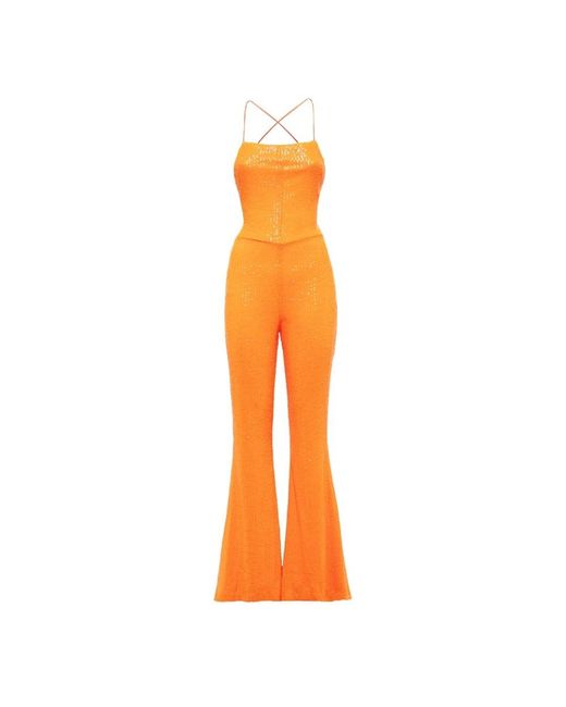 ROTATE BIRGER CHRISTENSEN Orange Rotate Sequins Jumpsuit