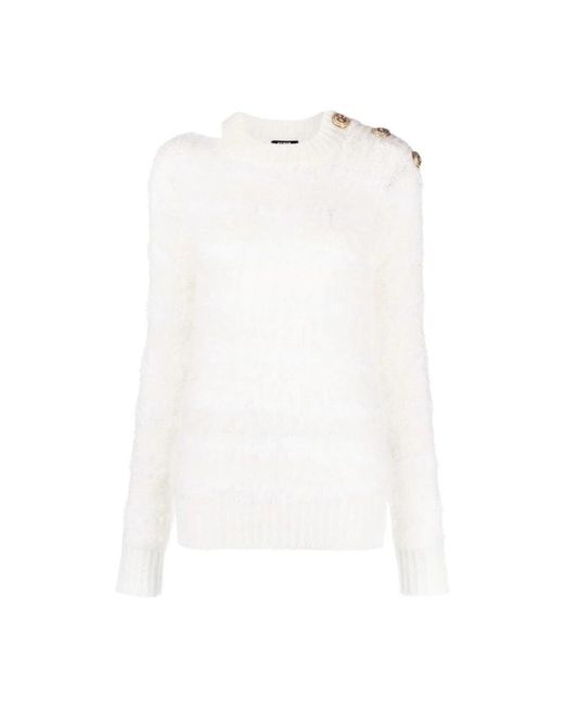 Balmain White Round-Neck Knitwear