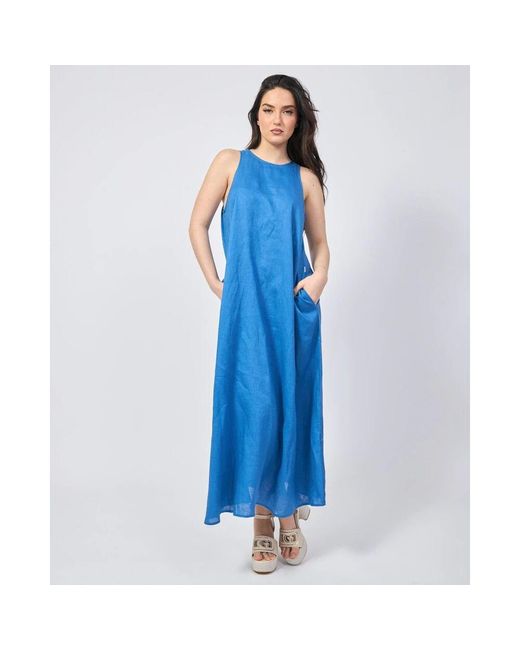 Ecoalf Blue Blaues Leinenkleid Weite Passform