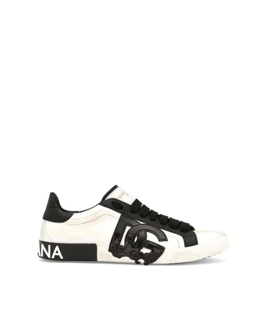 Sneaker in pelle di vitello bianco/nero di Dolce & Gabbana in Black da Uomo