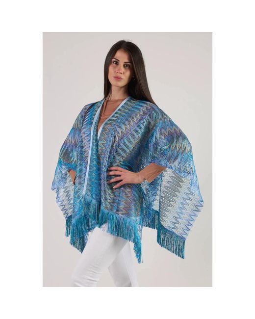 Missoni Jassen ,Blauw ,Blauwe Franje Cape Zig-Zag Patroon in het Blue