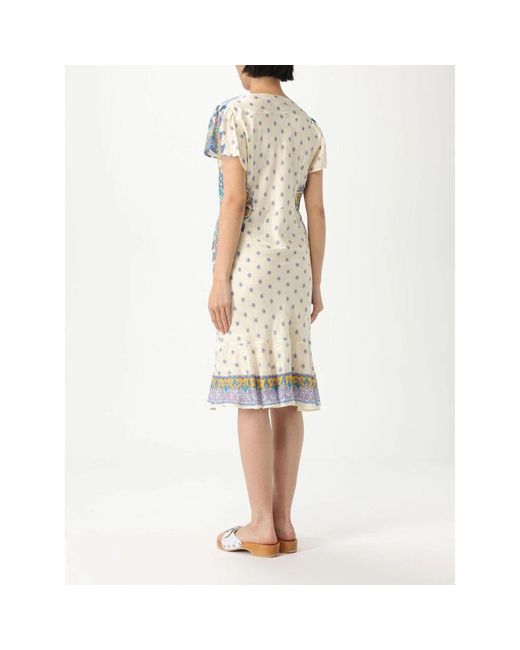 Etro White Beiges Seidenkleid Midi Eleganter Stil