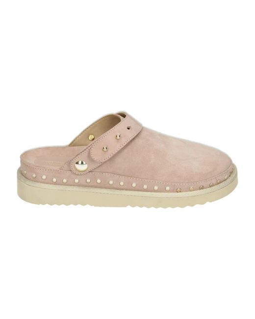 Copenhagen Shoes Pink Sportliche Rosa Wildleder Pantoletten Live And Smile