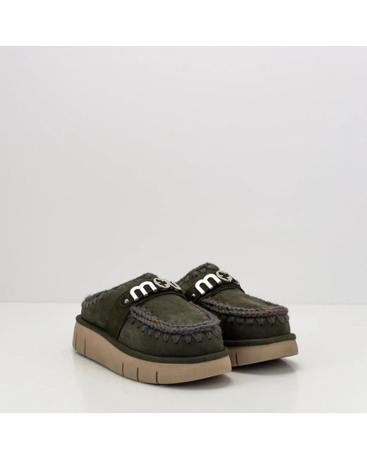 Mou Schoenen ,Groen ,Wol Bounce Clog Metal Logo in het Black