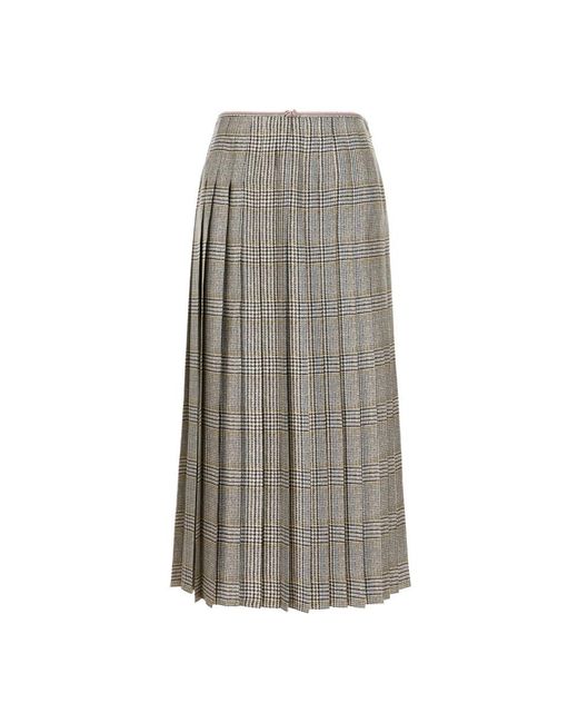 Thom Browne Rokken ,Veelkleurig ,Tweed Hunting Tweed Silk Twill Pleated Skirt in het Gray