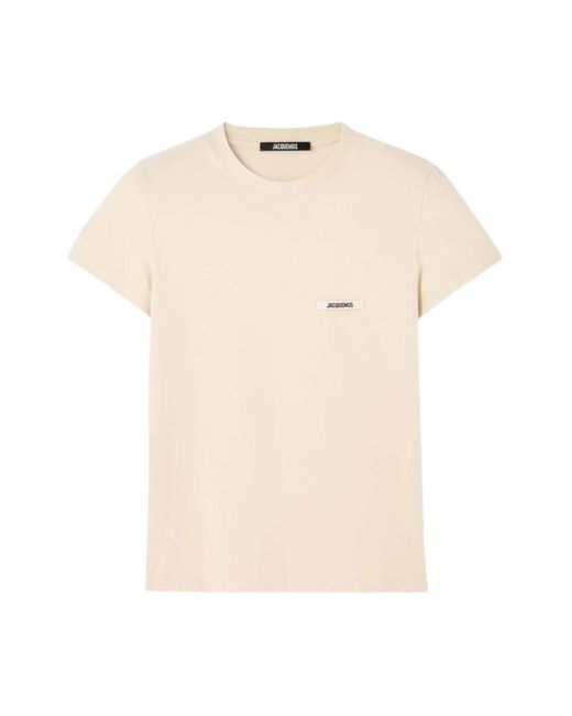 Jacquemus Top Met Logo Patch Korte Mouwen in het Natural
