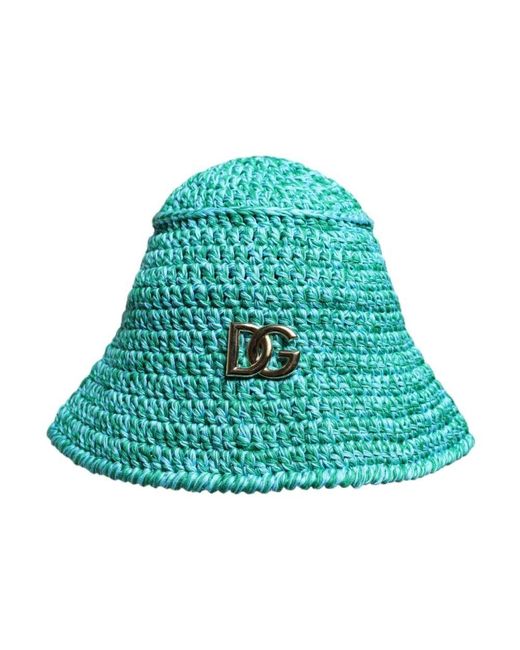 Dolce & Gabbana Blue Grüner Baumwoll-Eimerhut Mit Dg-Logo