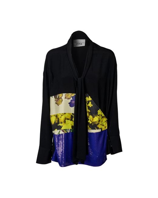 Blusa de seda con escote en v y mangas largas Erika Cavallini Semi Couture de color Blue