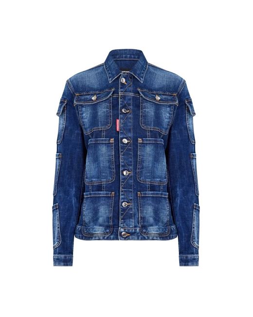 DSquared² Blue Blaue taktische denimjacke knopfverschluss