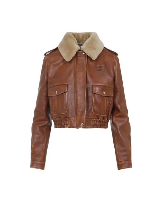 Leather Jackets Miu Miu de color Brown