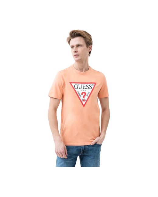 Iconique slim fit logo t-shirt di Guess in Pink da Uomo