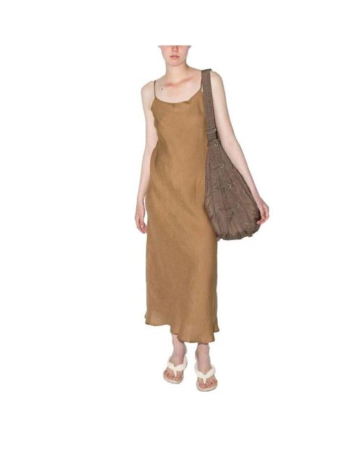 Baserange Natural Schwarzes Leinen Midi Kleid