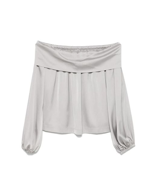 D.exterior Gray Hellgraue Satinbluse Mit Wasserfallausschnitt