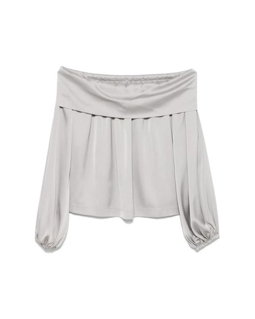 D.exterior Overhemden ,Grijs ,Satijn Lichtgrijze Satijnen Blouse Met Watervalhals in het Gray