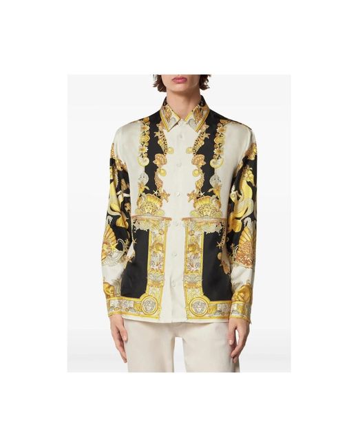 Versace Coral Theatre Print Langarmhemd in Yellow für Herren
