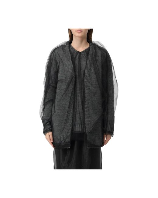 MEIMEIJ Black Tulle Overlay Knit Sweater