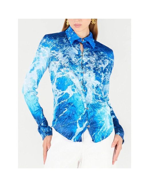 Roberto Cavalli Blue Seidenhemd Mit Verlaufsmuster Langarm