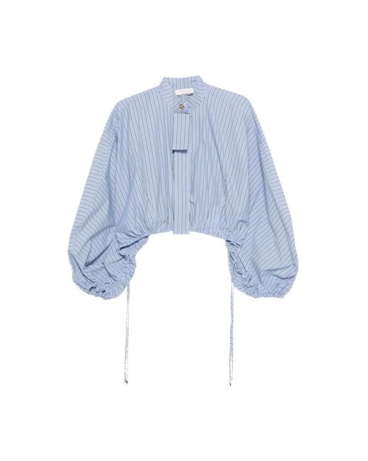 Zimmermann Drawstring Stripe Blouse in het Blue