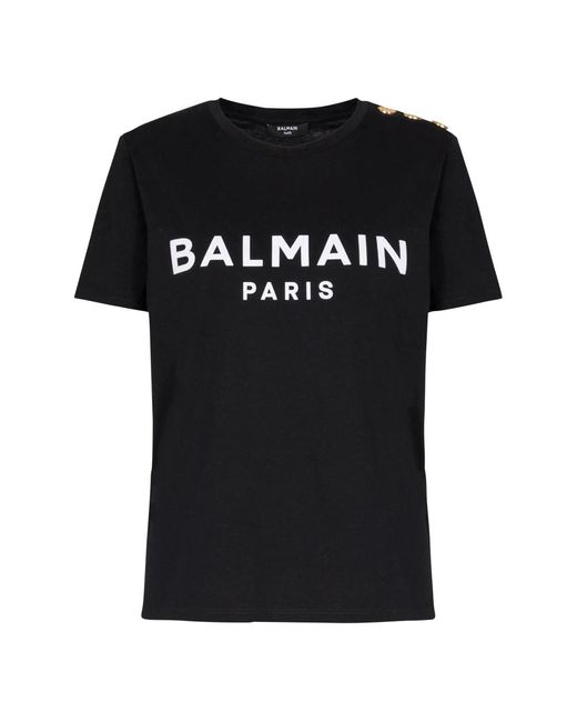 T-shirt bianca con stampa logo collo rotondo di Balmain in Black