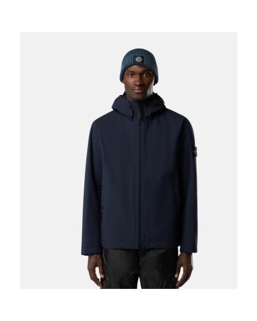 Stone Island Jassen ,Blauw ,Polyester Soft Shell Gewatteerd Jack in het Blue voor heren