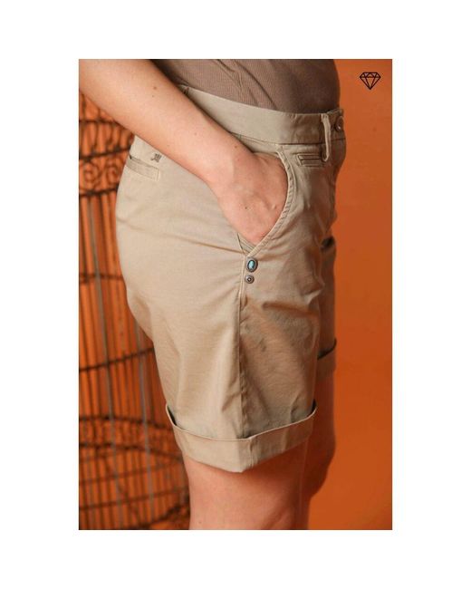 Mason's Natural Slim Fit Bermuda Shorts Mit Nieten-Details