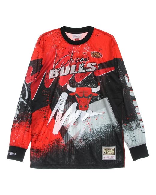 Mitchell & Ness Tops ,Veelkleurig ,Polyester Chicago Bulls Longsleeve T-Shirt in het Red voor heren